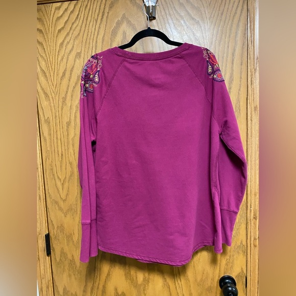 Ruff Hewn Pink Embroidered Paisley Pullover Sweatshirt Boho Womans Size XL - Picture 8 of 8